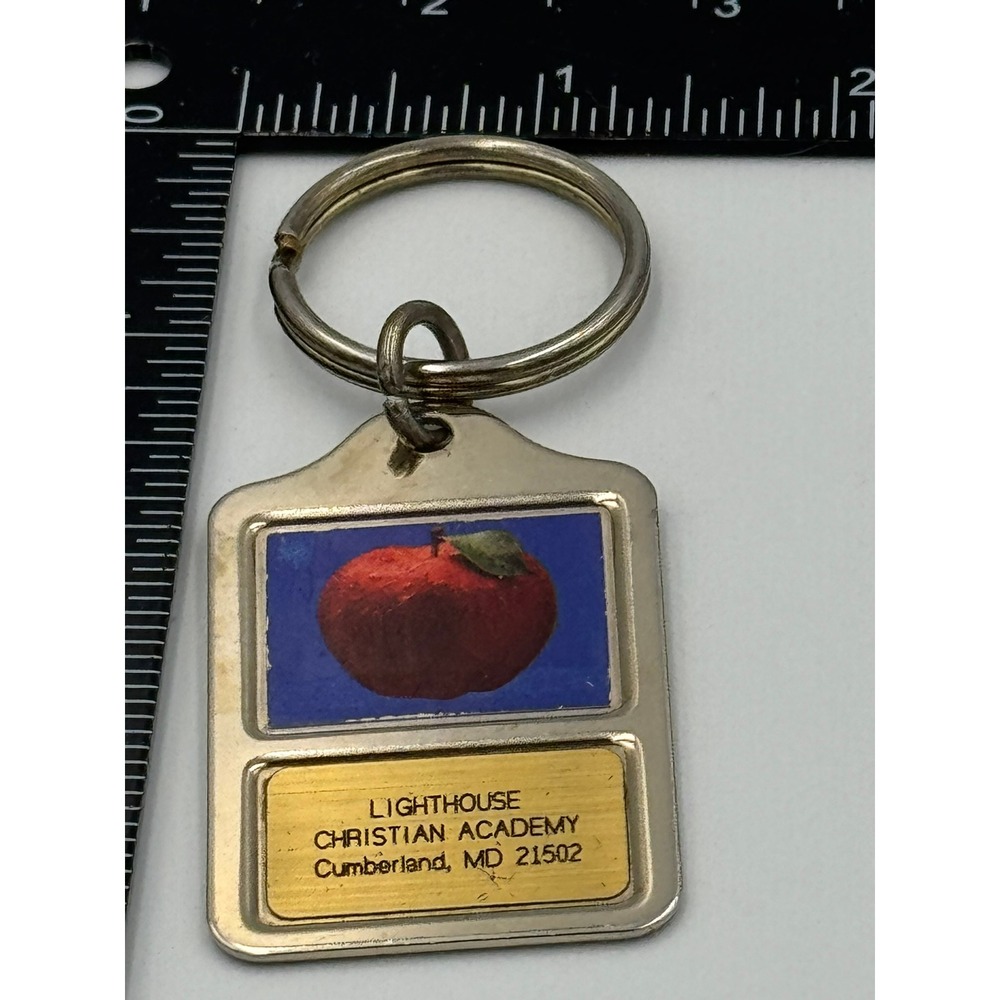 Vintage Lighthouse Christian Academy Maryland Apple Keychain Made in USA Metal